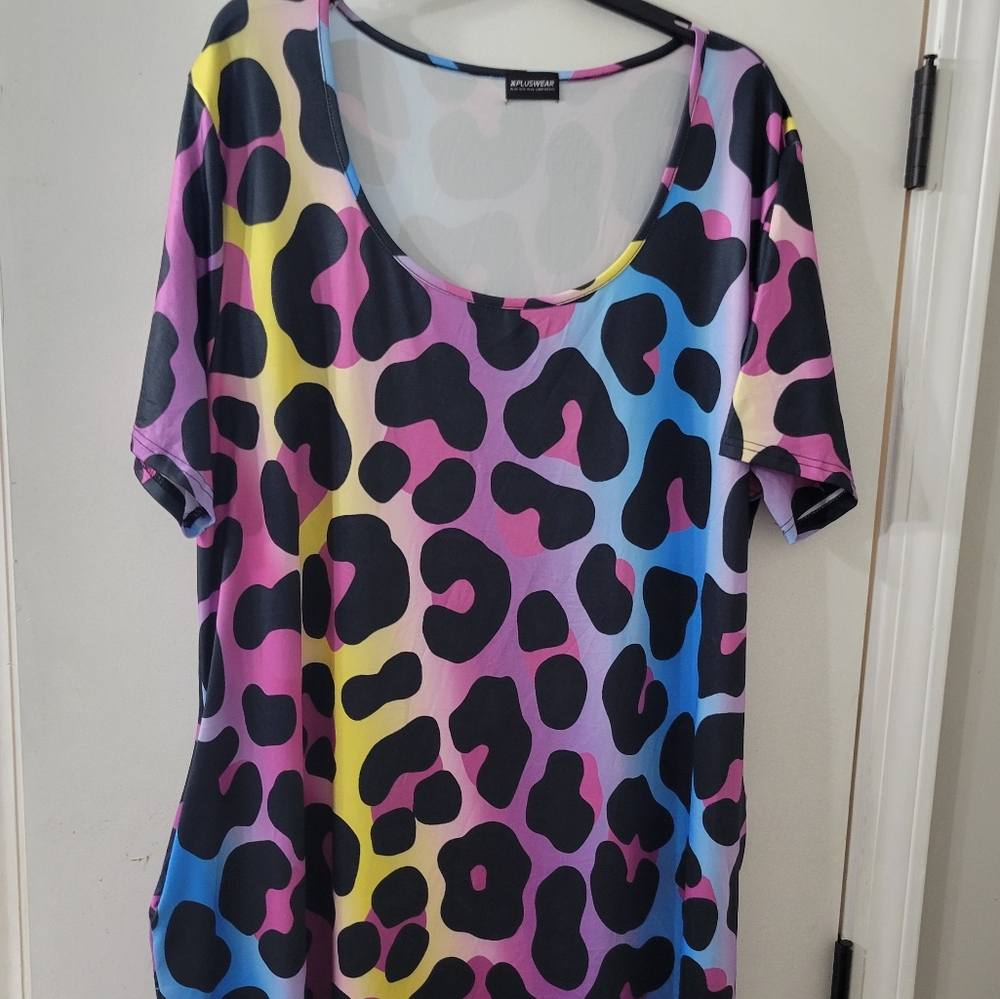 Multicolor Leopard Print Short Sleeve Top